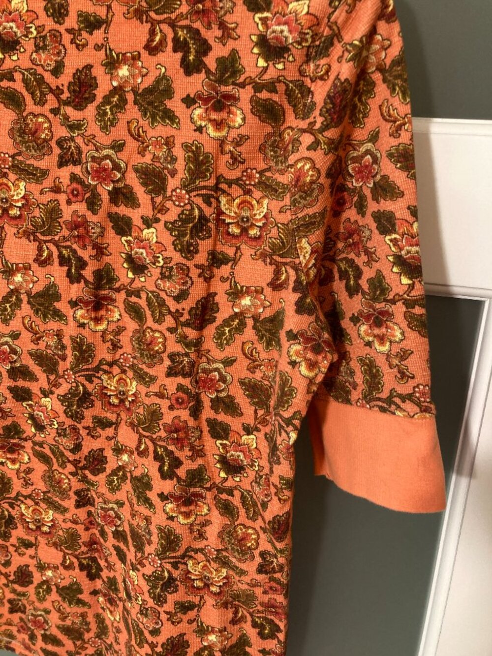 Sundance Floral Waffle Knit Top Embroidered Henley Orange - Medium (runs small?) - Picture 6 of 10